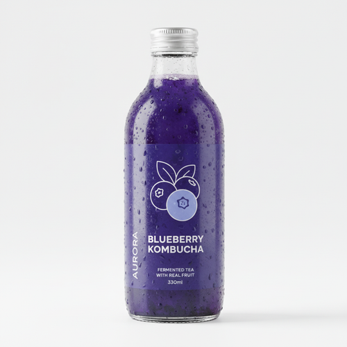 330ml bottle of Makuma Blueberry Kombucha